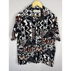 Alfred Shaheen Hawaiian Shirt Mens M Vintage 70s 80s Aloha Black White Brown